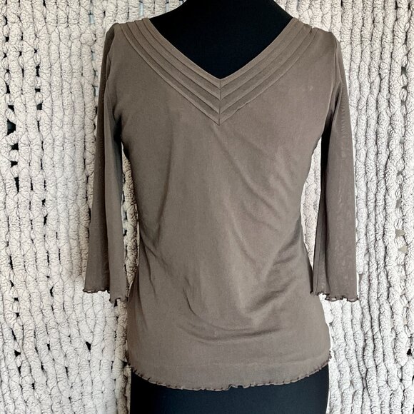 Olsen Brown Embellished V-Neck Blouse – Size Medium - Picture 6 of 9
